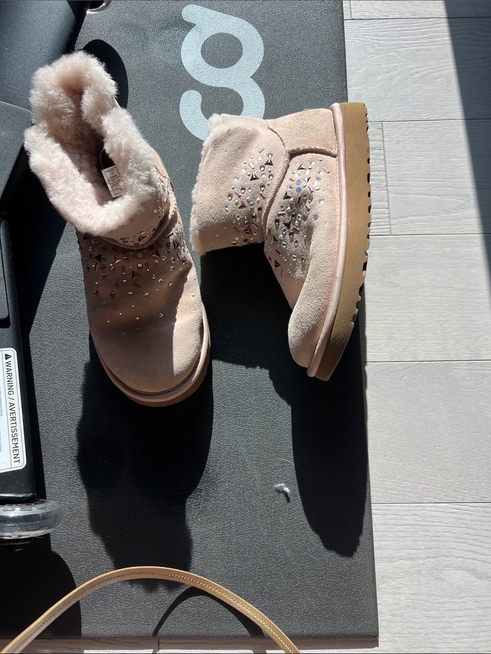 UGG Blush Suede Crystal-Embellished Shearling Boots